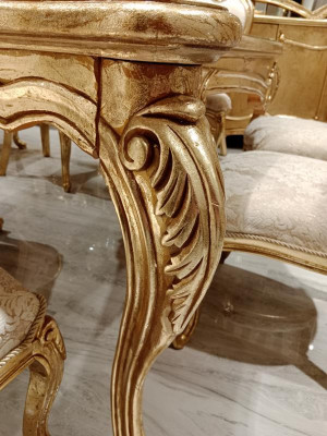 Design jadalnia Kompletny Stół obiadowy + 6x Krzesła Classic Meble Stół Drewniany Nowość