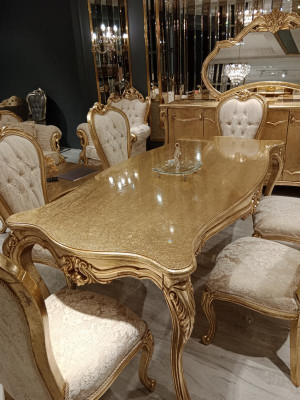 Design jadalnia Kompletny Stół obiadowy + 6x Krzesła Classic Meble Stół Drewniany Nowość