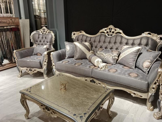 Elegancka Sofa z Fotel Zestaw sofowy Szary Relaks 2-częściowe Meble do Salonu