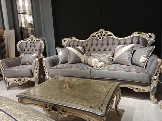 Elegancka Sofa z Fotel Zestaw sofowy Szary Relaks 2-częściowe Meble do Salonu