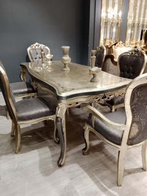 Designerska jadalnia Meble Stół obiadowy z Drewno Tabela Gold Platz dla 6 osób