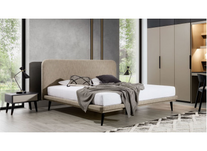 Noble Sypialnia Meble Brown Włókienniczy Łóżko Designer Drewno 2x Szafki nocne