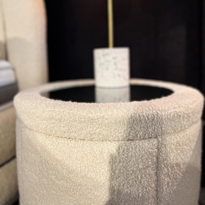 Biały Stolik nocny Sypialnia Meble z drewnianym stelażem, designerski szklany blat