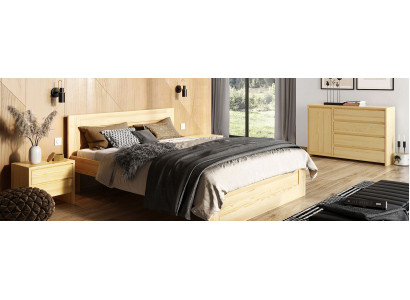 Sypialnia 3 szt. Zestaw Oryginalne Drewno Łóżko z 2x Szafki nocne 180x200cm Solidne drewno