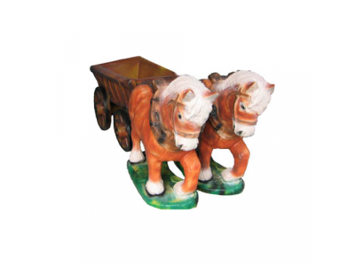 Pociąg Konie 2 z Wózek Figurki ogrodowe Statua Rzeźba Figurki Figurki 45 cm Nowość