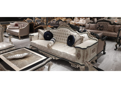 Chesterfield Sofa Kanapa 3-osobowa Podkładka Meble Trzyosobowa Biały Nowy