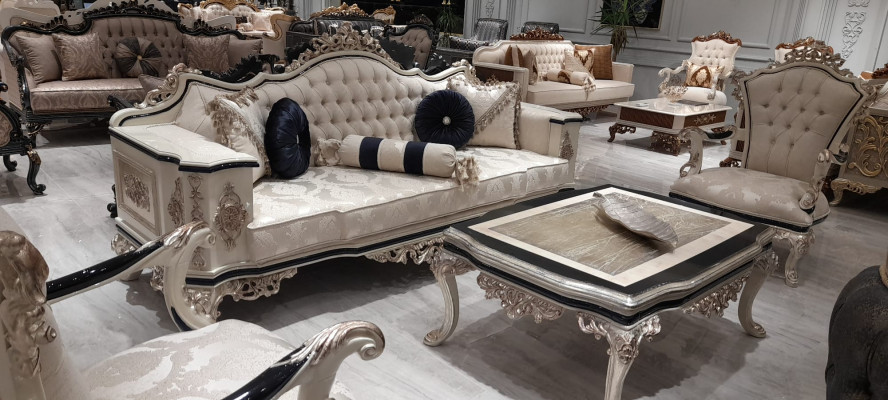 Chesterfield Sofa Kanapa 3-osobowa Podkładka Meble Trzyosobowa Biały Nowy