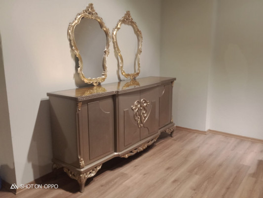 Kredens z Lustro Taupe Brown Drewno Szafa Kredens Kredens 2-częściowy