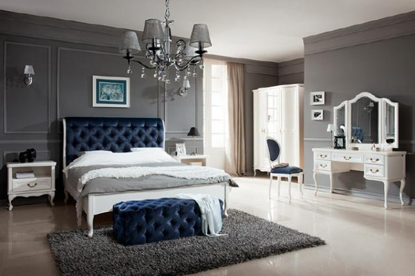Zestaw Sypialnia Designer Chesterfield Łóżko Szafki nocne Kredens Szafa Meble