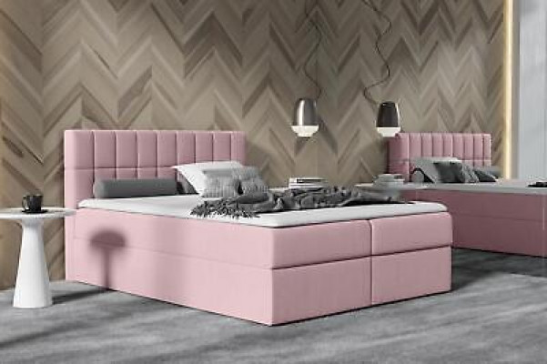 Łóżko Pink Material Box Łóżko Włókiennicze Design Double Hotel Modern z Podstawa łóżka