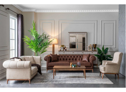 Tapicerowany pokój dzienny Meble Zestaw sofowy zestaw sofowy sofa materiałowa 3szt. Włókienniczy