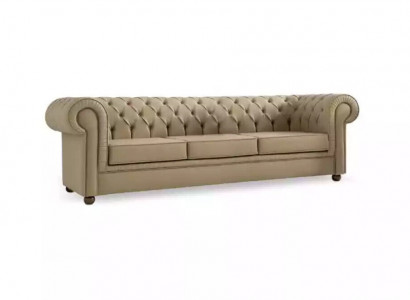 Beżowy Chesterfield Trzyosobowa Sofa Biurowa Sofy Tapicerowane Luksusowe Meble
