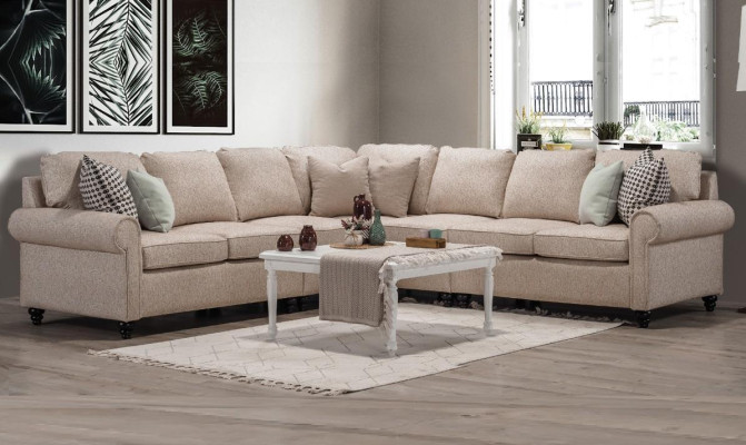 Nowoczesny salon Narożnikowa kanapa - projekt w kształcie litery L beżowy meble luksusowa sofa