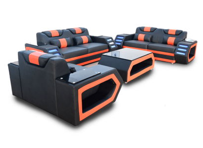 Designerski Zestaw sofowy Sofa Podkładka Zestaw 3+2+1 Skórzana Sofa Podświetlana Skóra