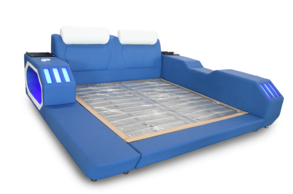 Wielofunkcyjne łóżko Led Luxury Design Blue Łóżko Hotel Double 180x200