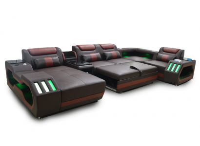 Luksusowa narożnikowa kanapa Kształt U Sofa do salonu z funkcją łóżka Couch Meble LED