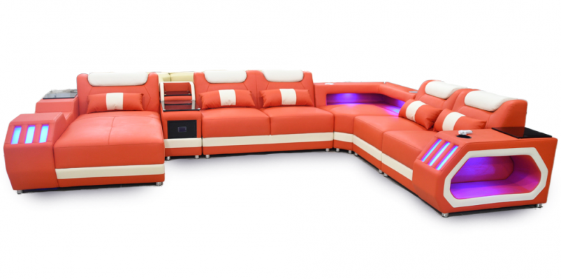 Narożnikowa kanapa Kształt U Orange Żywy krajobraz Couch Podkładka Zestaw narożny Sofa Modern
