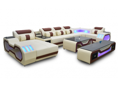 Narożnikowa kanapa Kształt U beżowy Żywy krajobraz Couch Podkładka Zestaw narożny Sofa Nowoczesne sofy