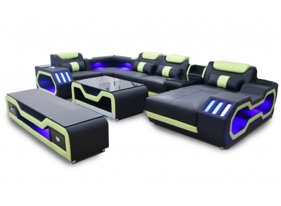 Narożnikowa kanapa Kształt U Czarny Żywy krajobraz Couch Podkładka Zestaw narożny Sofa