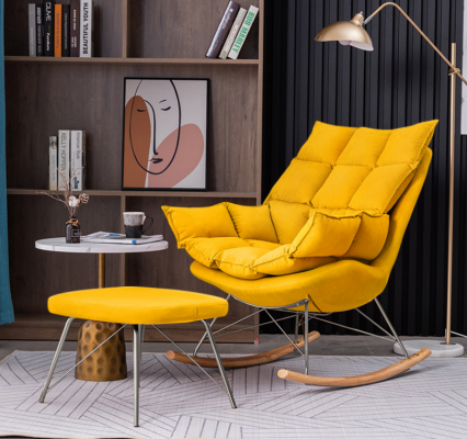 Fotel z Stołek Design Luxury Włókienniczy Siedziba Ustawić Pokój dzienny Żółty