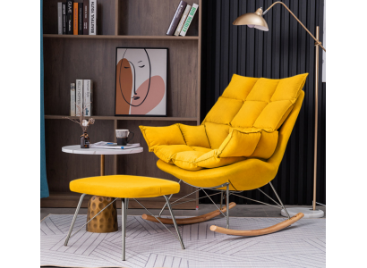 Fotel z Stołek Design Luxury Włókienniczy Siedziba Ustawić Pokój dzienny Żółty