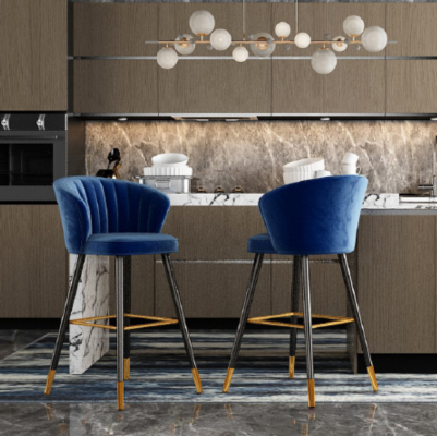 Hoker Barowy Krzesło Barowe Niebieski Aksamit Design Krzesła Barowe Bar Stołek Krzesła Nowość