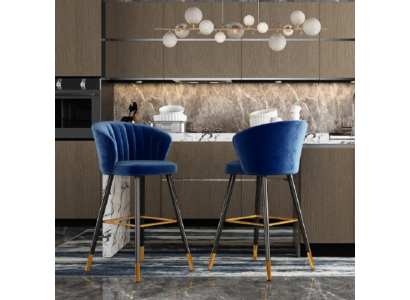Hoker Barowy Krzesło Barowe Niebieski Aksamit Design Krzesła Barowe Bar Stołek Krzesła Nowość