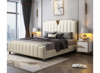 Podwójne łóżko Sypialnia łóżka Luksusowe podwójne łóżko Beige Furniture Meble