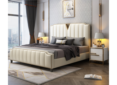 Podwójne łóżko Sypialnia łóżka Luksusowe podwójne łóżko Beige Furniture Meble