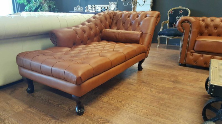 Szezlong Chesterfield Sofa Ottoman Oryginalna Skóra Relaks Szezlong Nowy
