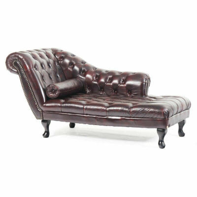 Chesterfield Czerwony Szezlong Designerski Leżak Skórzana Sofa Szezlong Kanapa Nowość