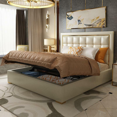 Łóżko Podkładka Design Luksusowe łóżko podwójne Szare 180x200cm Sleep Pokój Skóra Hotel