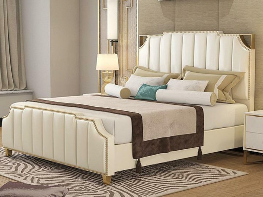 Design Podwójne łóżko Hotel Luxury Sypialnia 180x200cm Skóra łóżka Podkładka