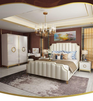 Design Podwójne łóżko Hotel Luxury Sypialnia 180x200cm Skóra łóżka Podkładka