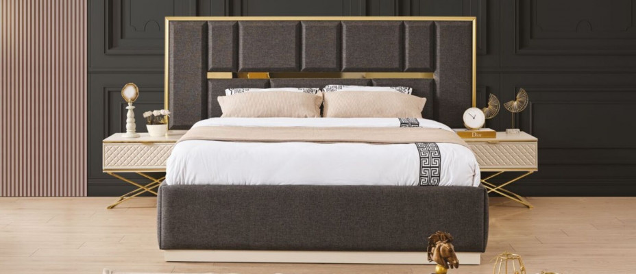 Elegancka Sypialnia Zestaw 3 nowoczesnych luksusowych mebli Beige Kolory