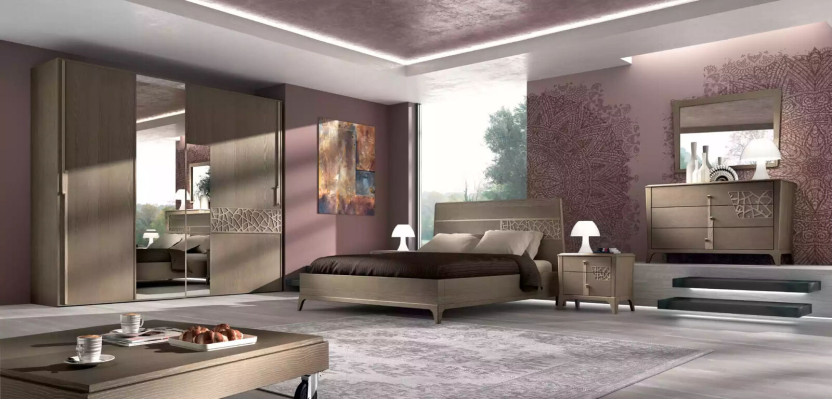 Kredens Lustro New Luxury Kompletny zestaw Sypialnia Kredens Brązowy 2 sztuki