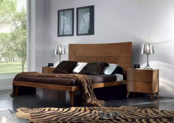 Sypialnia Zestaw Łóżko 2x Szafki nocne Design Luksusowe łóżko brązowe 3-częściowe.