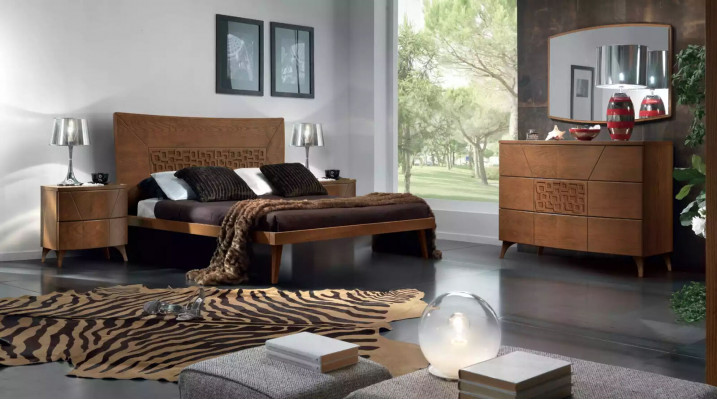Sypialnia Zestaw Łóżko 2x Szafki nocne Design Luksusowe łóżko brązowe 3-częściowe.