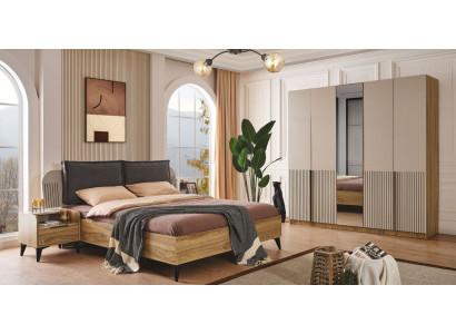 Sypialnia Zestaw Design Modern Luxury Łóżko 2x Szafki nocne Szafa 4szt Nowość
