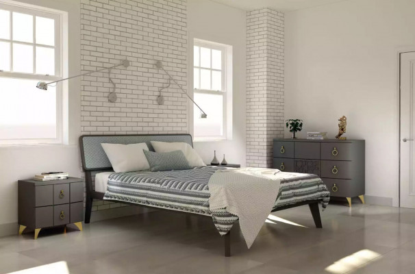 Sypialnia Zestaw Luksusowe Łóżko 2x Szafki nocne Design szary 3-częściowy Kredens