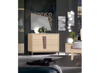 Sypialnia Zestaw Luxury Kredens Lustro Design Meble beżowy 3-częściowy Drewno