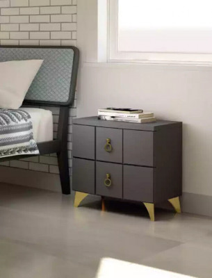 Sypialnia Zestaw Luksusowe Łóżko 2x Szafki nocne Design szary 3-częściowy Kredens