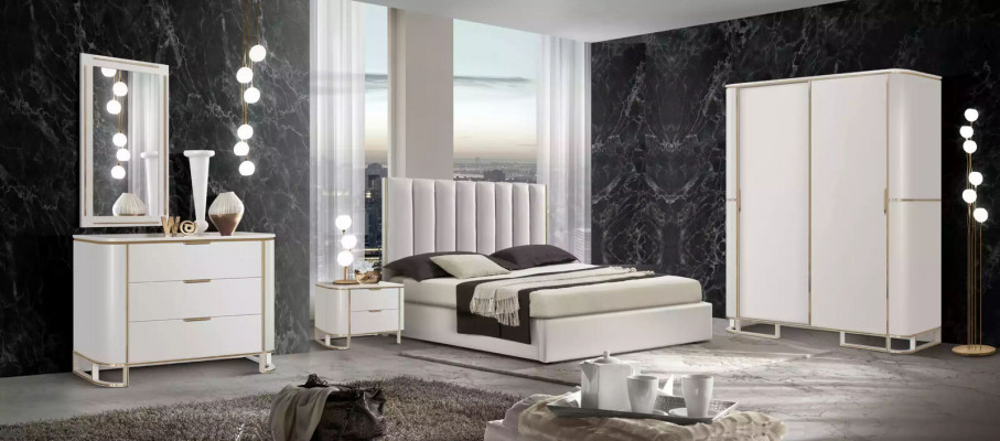 Sypialnia Zestaw Luksusowe Łóżko 2x Szafki nocne Design nowy Biały 3-częściowy Modern