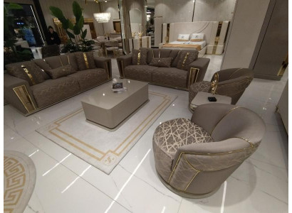 Zestaw sofowy Kompletny Modern 3+3+1+1 miejsce do siedzenia + stolik kawowy Włókienniczy Couch Drewno