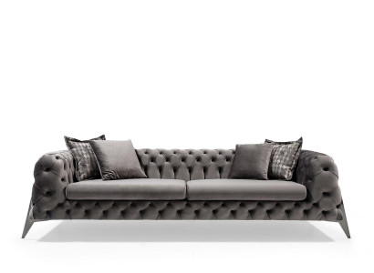 Designerska szara sofa 4-miejsce siedzące luksusowe czteroosobowe meble tapicerowane