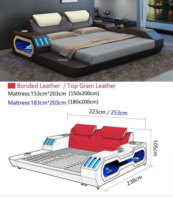 Luksusowa designerska rama łóżka Łóżko Skóra łóżka USB luksusowe podwójne Hotelowe łóżko tapicerowane