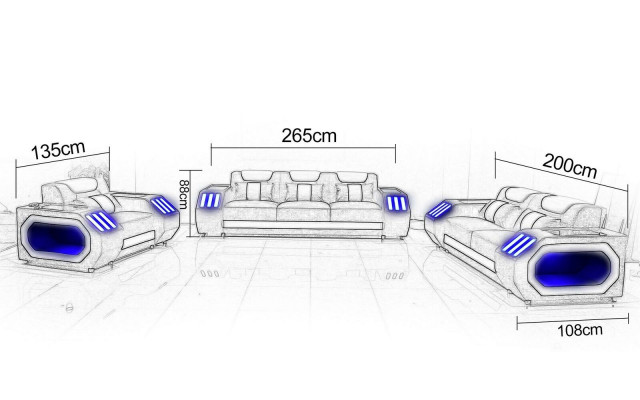 Zestaw sofowy Zestaw 3+2+1 miejsce do siedzenia stolik kawowy Kredens Ustawić Design Nowoczesny 5-częściowy.