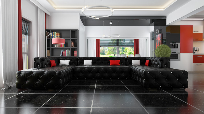 Narożnikowa kanapa Chesterfield Żywy krajobraz Luxury Designer Sofa Couch Podkładka Narożnikowa kanapa