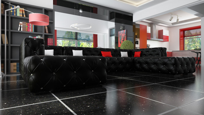 Narożnikowa kanapa Chesterfield Żywy krajobraz Luxury Designer Sofa Couch Podkładka Narożnikowa kanapa