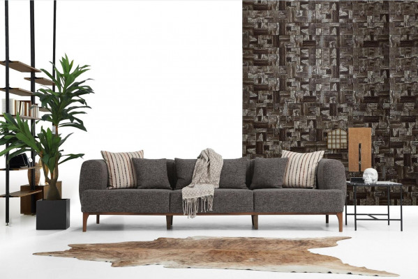 Sofa Trzyosobowa 3 miejsce do siedzenia Sofy Szary Materiał Salon Luksusowy Nowoczesny Nowy